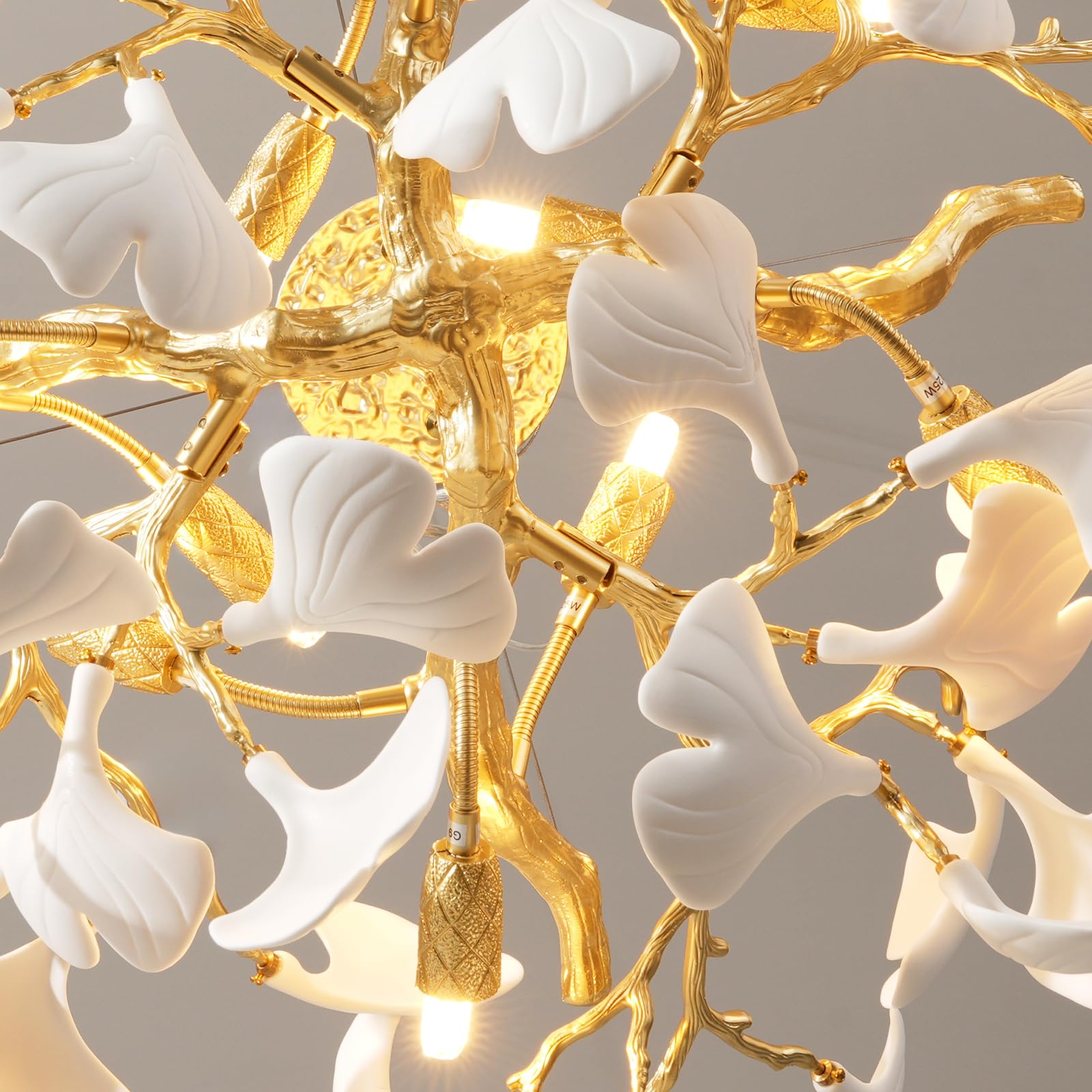 Gold Tree Branches Chandeliers for Dining Room, Sputnik Chandelier, 23.6''Modern Rounde Ceramic Ginkgo Leaf Chandelier, Dining Room Chandelier Over Table, for Living, Foyer, Kitchen, Bathroom, Bedroom - Camilalamps - B0FKB8Z415
