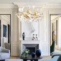 Gold Tree Branches Chandeliers for Dining Room, Sputnik Chandelier, 23.6''Modern Rounde Ceramic Ginkgo Leaf Chandelier, Dining Room Chandelier Over Table, for Living, Foyer, Kitchen, Bathroom, Bedroom - Camilalamps - B0FKB8Z415