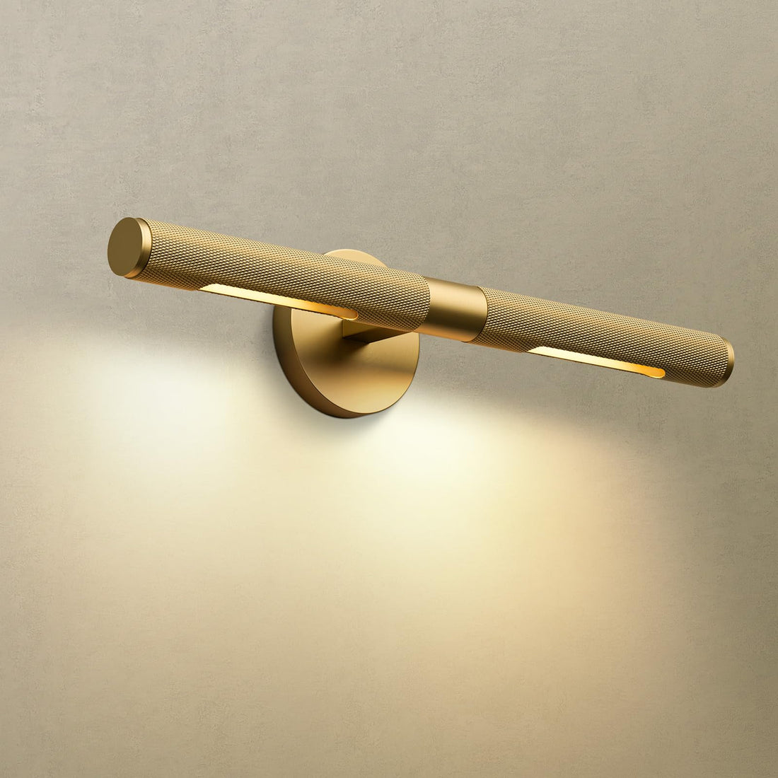 Gold Wall Sconces Set of Two, 19" Dimmable Knurled Bathroom Wall Sconce Light, Rotatable 360° Pure Copper Vanity Lights Over Mirror, Indoor Wall Light, Hardwired Picture Lighting(Includes Bulbs) - Camilalamps - B0DTY33WJD