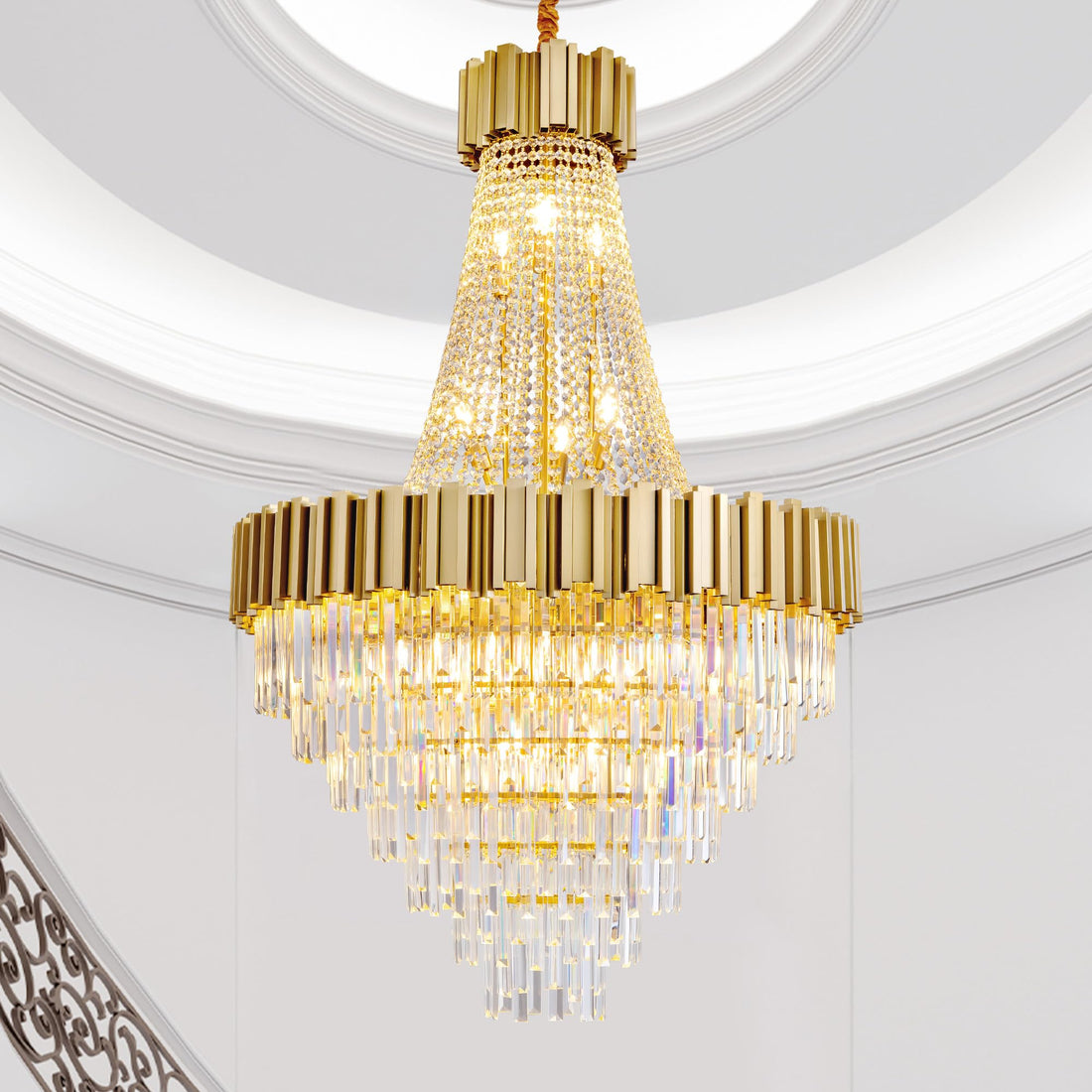 H39" Long Crystal Chandelier for High Ceilings, 20 - Light Modern Black Large Chandeliers for Staircase Foyer Entryway Living Room Hallway, 7 - Tier Luxury Top K9 Crystal Tiered Ceiling Light Fixture - Camilalamps - B0FCY6S1TD