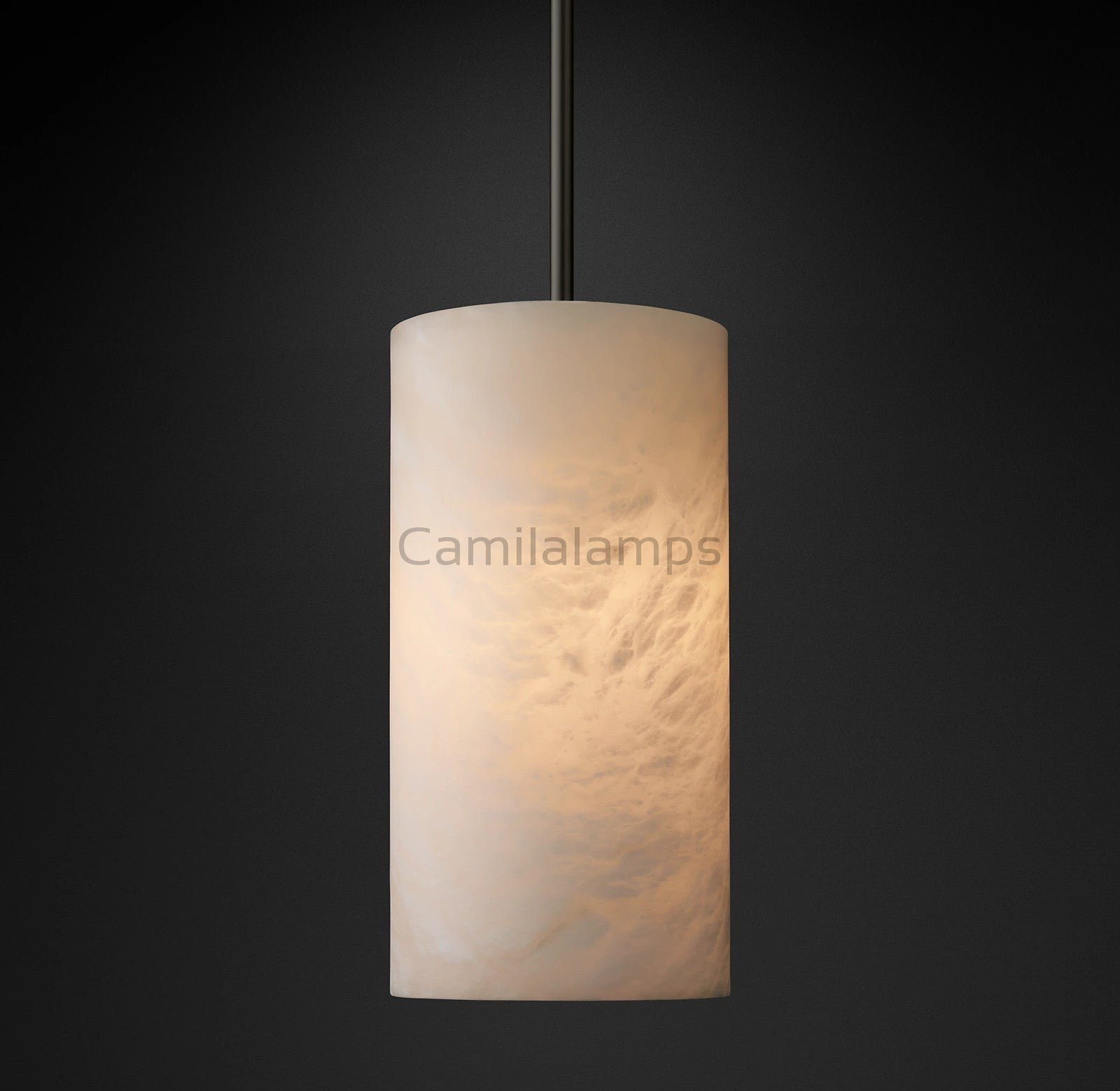 Hand Carved Alabaster Cylinder Pendent - Camilalamps - CA - Hand - 818 - 005