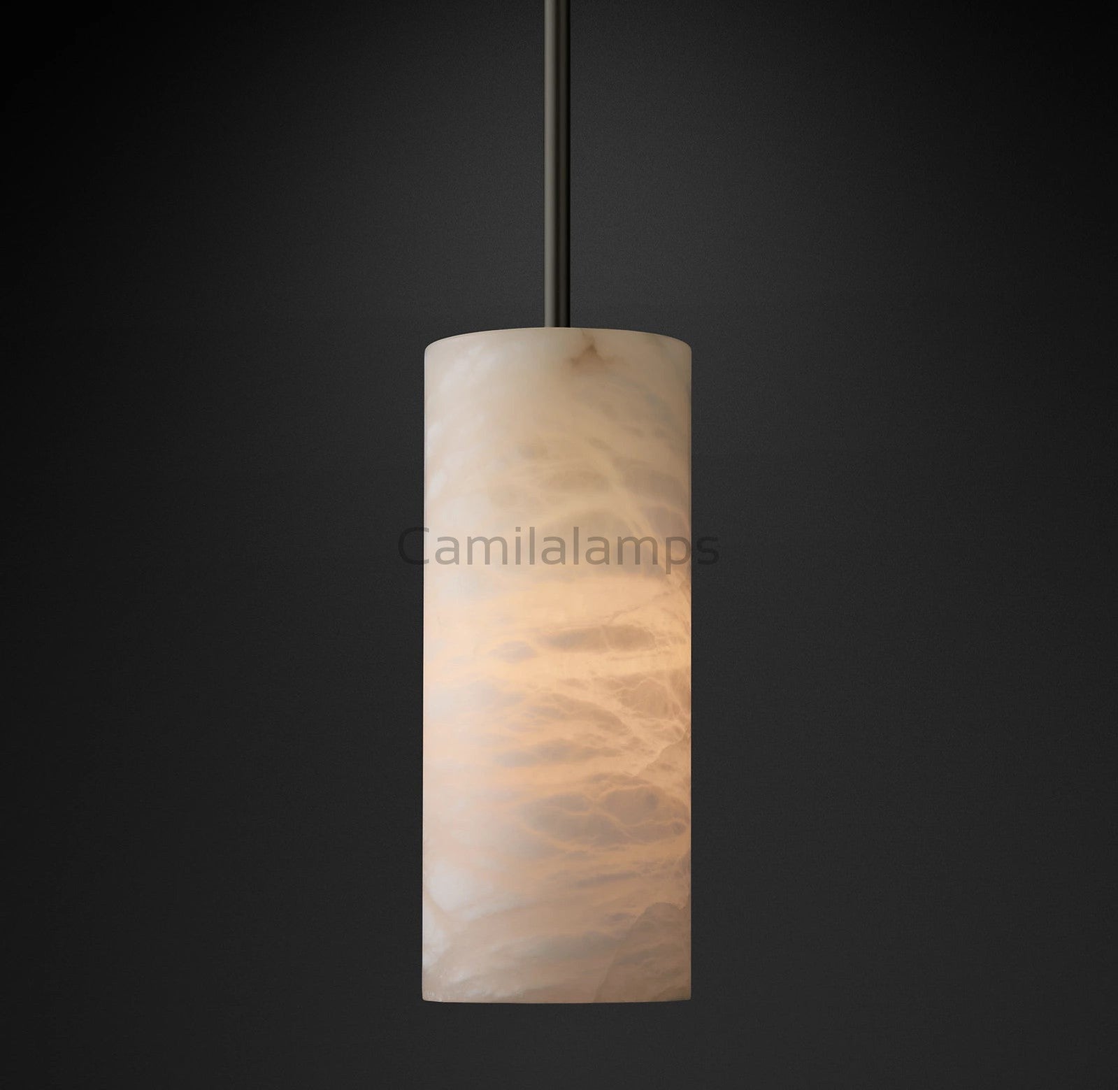 Hand Carved Alabaster Cylinder Pendent - Camilalamps - CA - Hand - 818 - 005