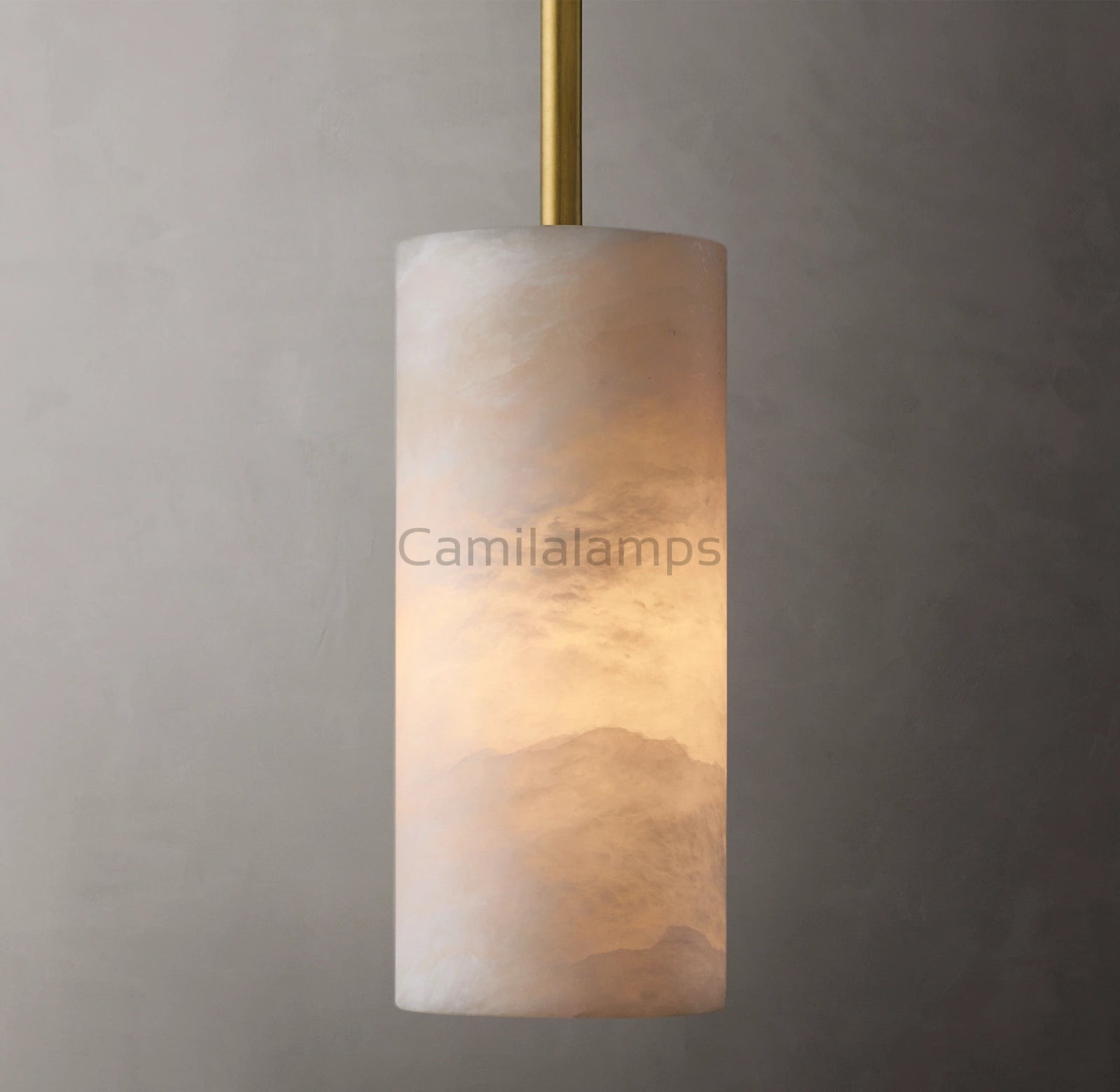 Hand Carved Alabaster Cylinder Pendent - Camilalamps - CA - Hand - 818 - 004
