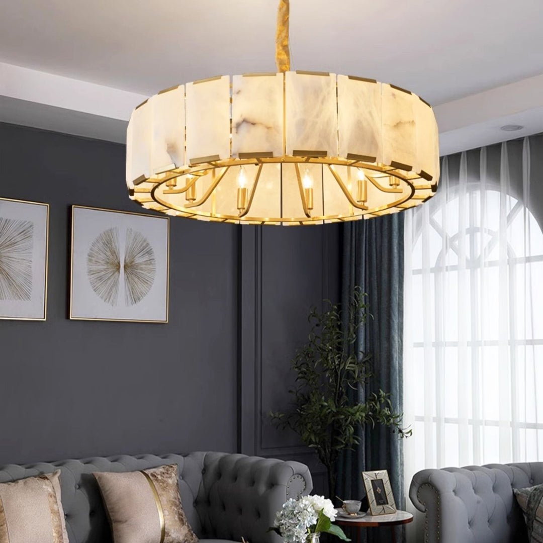 Harlew Alabaster Elegant Round Chandelier - Camilalamps - CAM1549