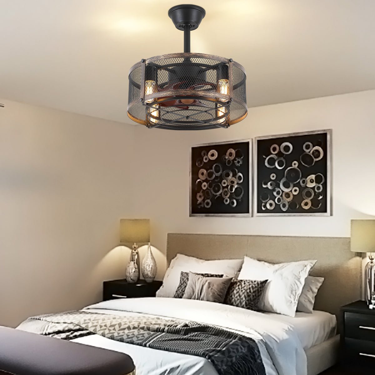 Iron Cage Country Wood Grain Black Ceiling Fan Light 18" - Camilalamps - CA - 6222 - 18CB - TL