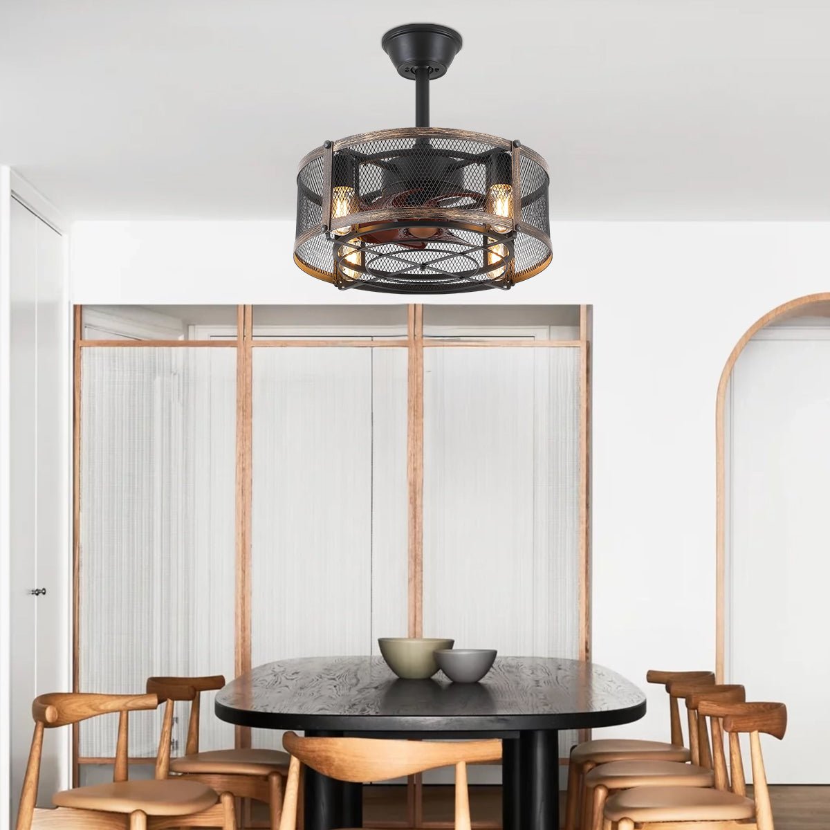 Iron Cage Country Wood Grain Black Ceiling Fan Light 18" - Camilalamps - CA - 6222 - 18CB - TL