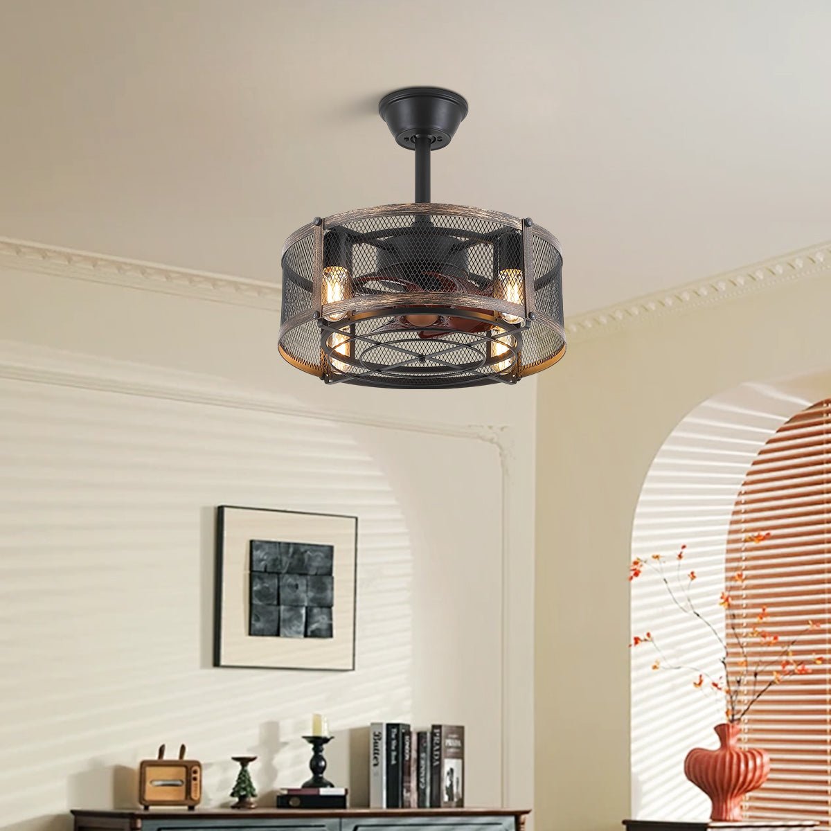 Iron Cage Country Wood Grain Black Ceiling Fan Light 18" - Camilalamps - CA - 6222 - 18CB - TL