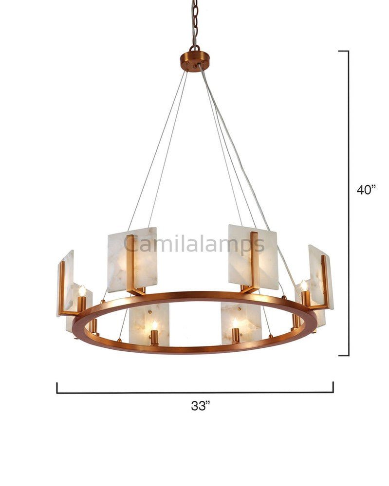 Large Contemporary Alabaster & Brass Halo Chandelier - Camilalamps - Ca-1aL2024-1C2296