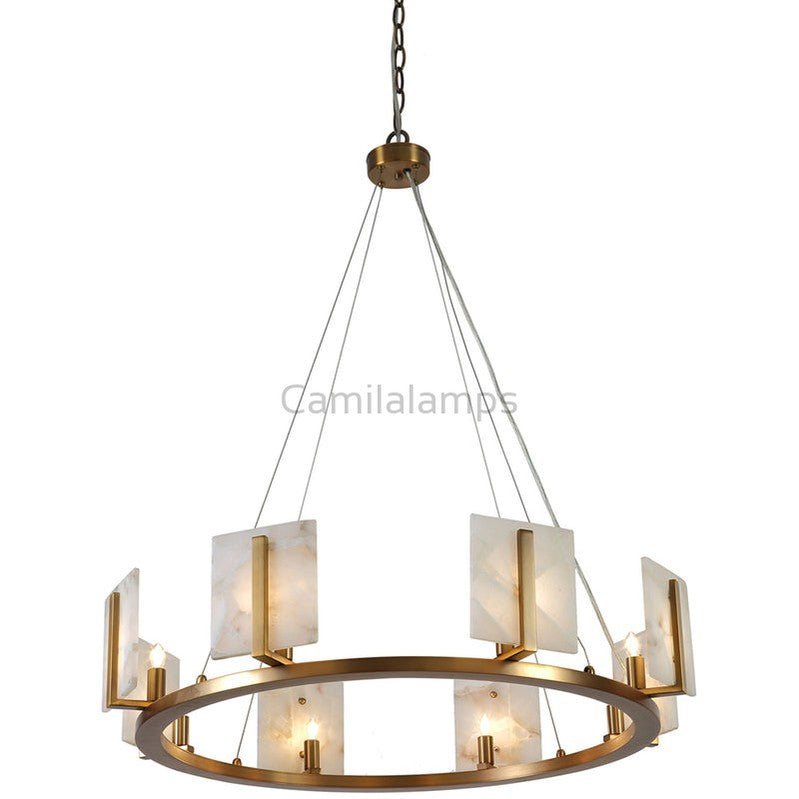 Large Contemporary Alabaster & Brass Halo Chandelier - Camilalamps - Ca-1aL2024-1C2296