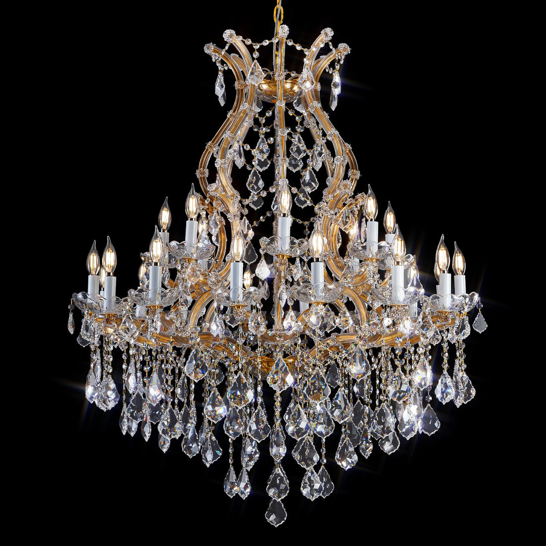 Large Gold Crystal Chandelier Light Fixtures - 24 Lights Modern Crystal Chandeliers for Hotel, Lobby, Foyer, Entryway Hall, Staircase High Ceiling Chandelier 2 Layers - Camilalamps - B0F93XFH4D