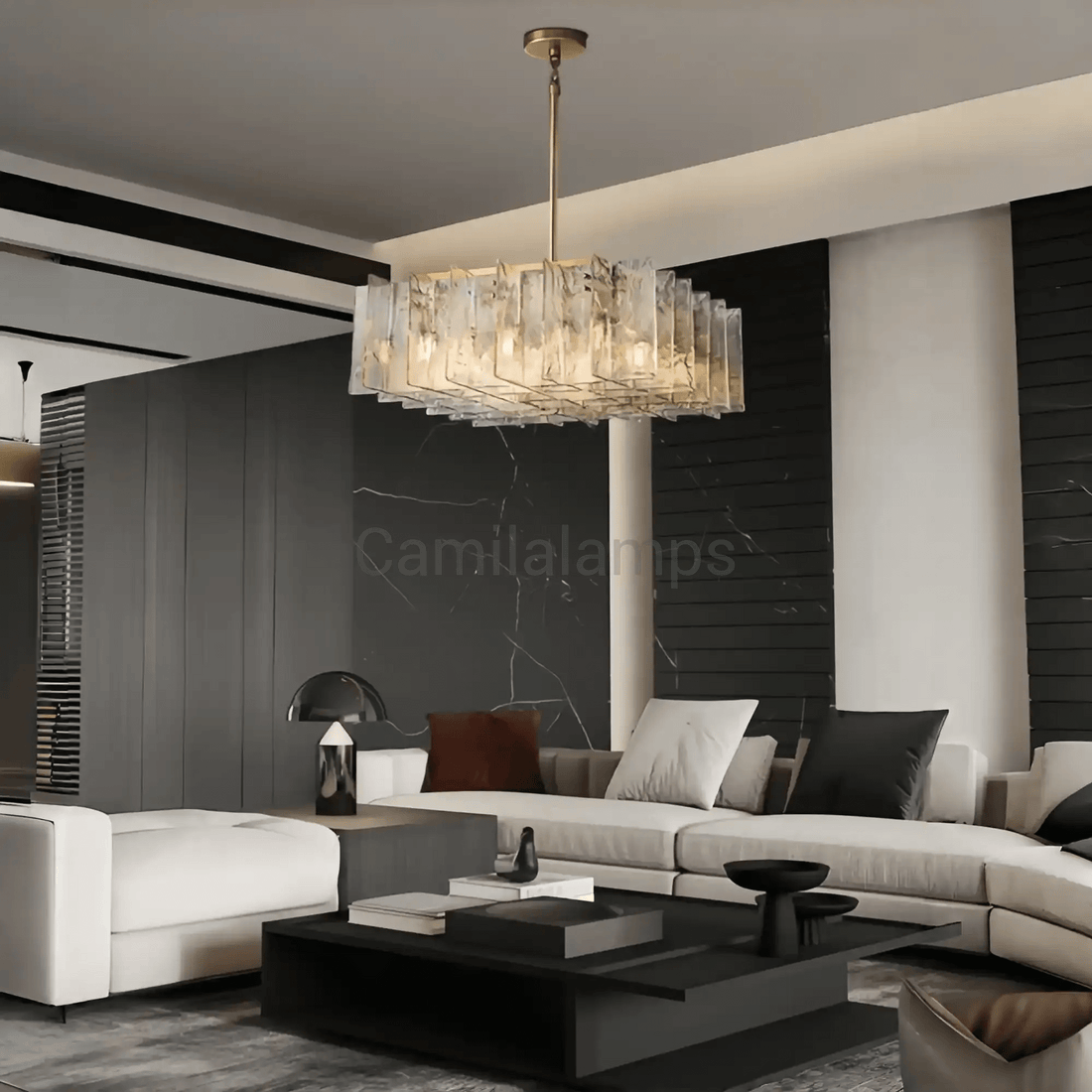 Lattic Clear/Smoke Class Square Chandelier 37'' For living room - Camilalamps - CA-LAT-Square-3