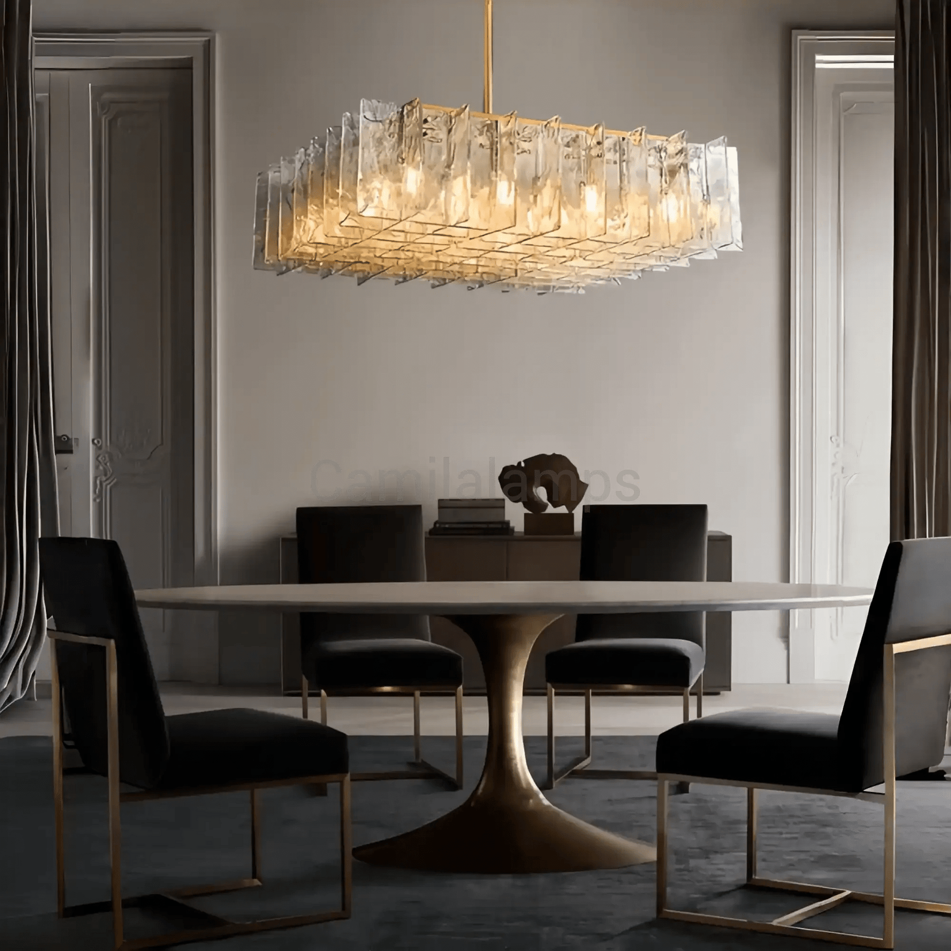 Lattic Clear/Smoke Class Square Chandelier 37'' For living room - Camilalamps - CA-LAT-Square-2