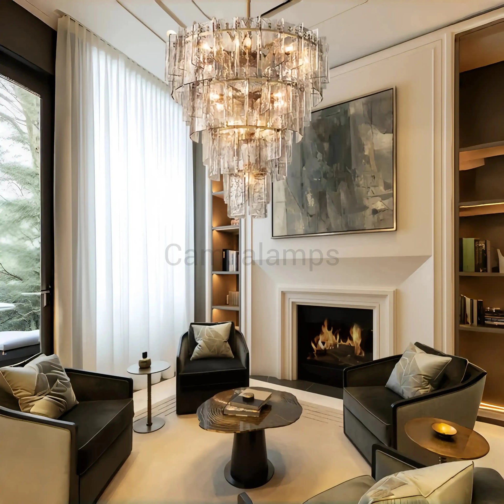 Lattic Glass Tiered Round Chandelier 36'' 47'' - Camilalamps - CA-Lattic-TRound-7