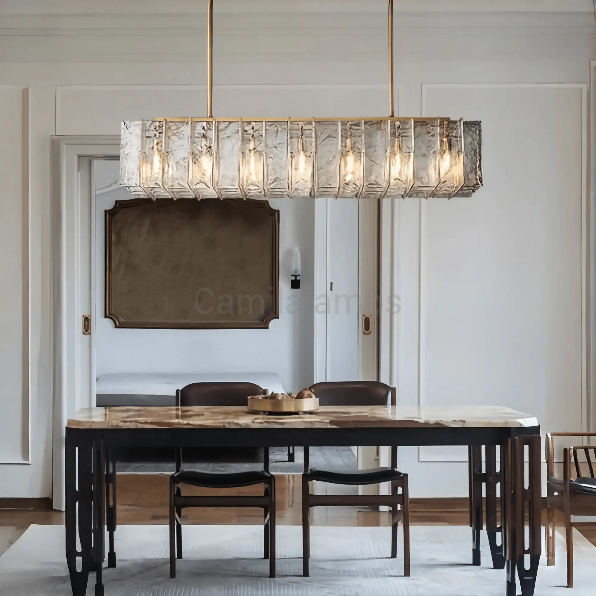 Lattic Smoke Glass Rectangular Chandelier 49'' 67'' - Camilalamps - CA-Lattic-Rec-4