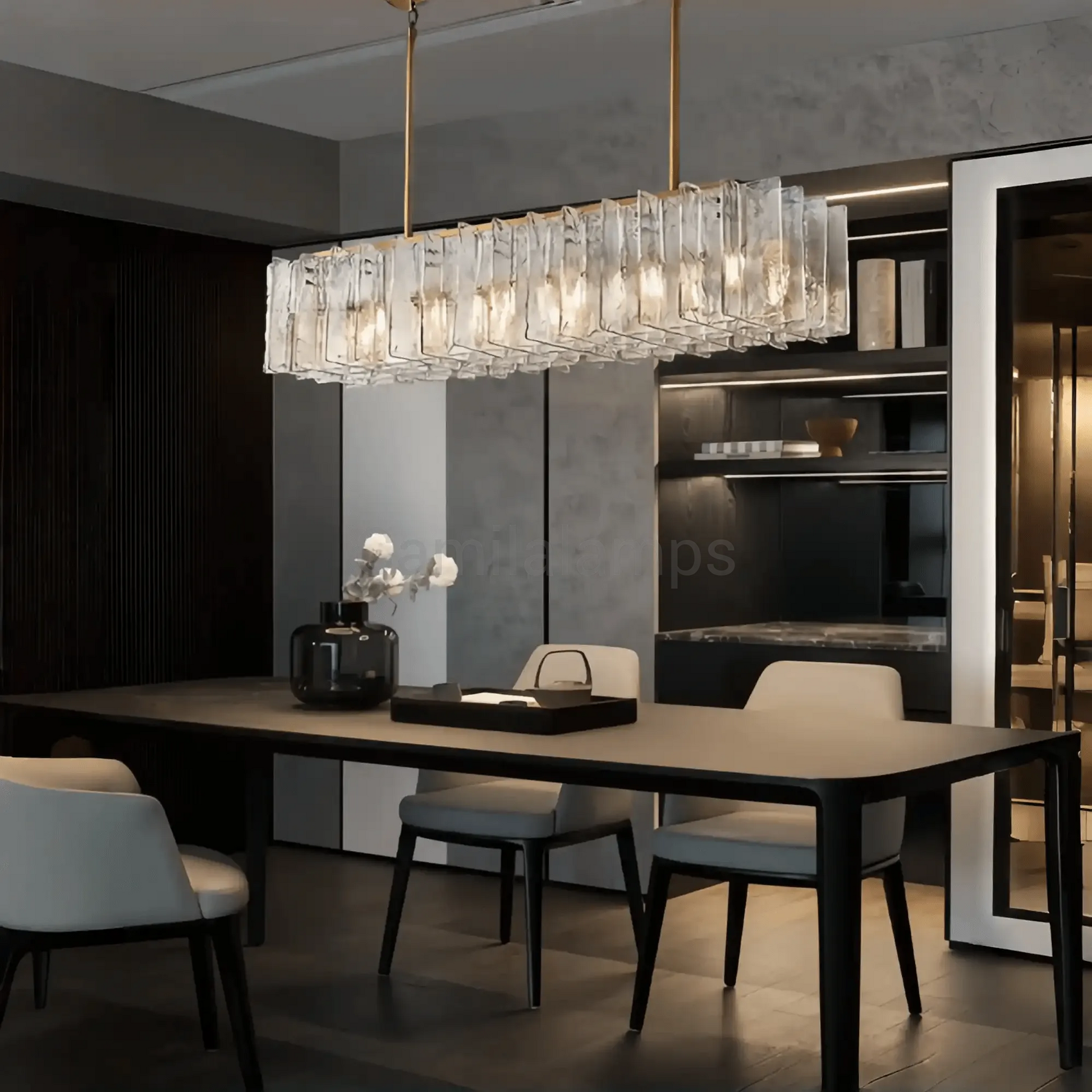 Lattic Smoke Glass Rectangular Chandelier 49'' 67'' - Camilalamps - CA-Lattic-Rec-3