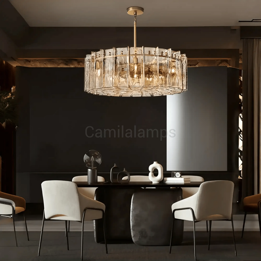 Lattic Smoke Glass Round Chandelier 36'' 48'' - Camilalamps - CA-Lattic-Round-5
