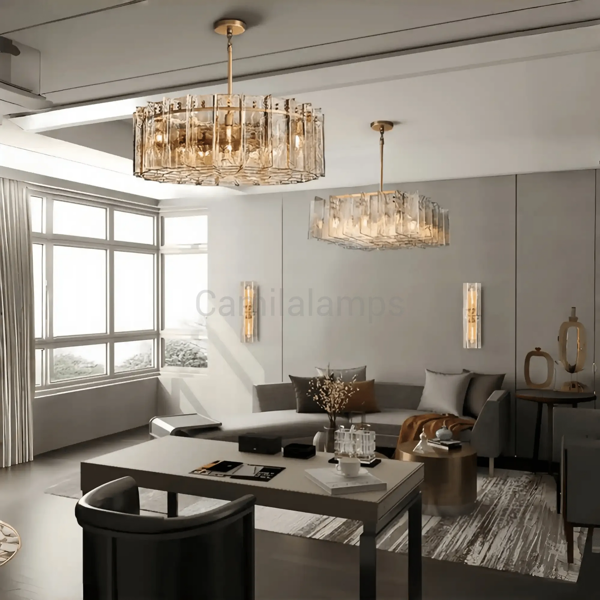 Lattic Smoke Glass Round Chandelier 36'' 48'' - Camilalamps - CA-Lattic-Round-3