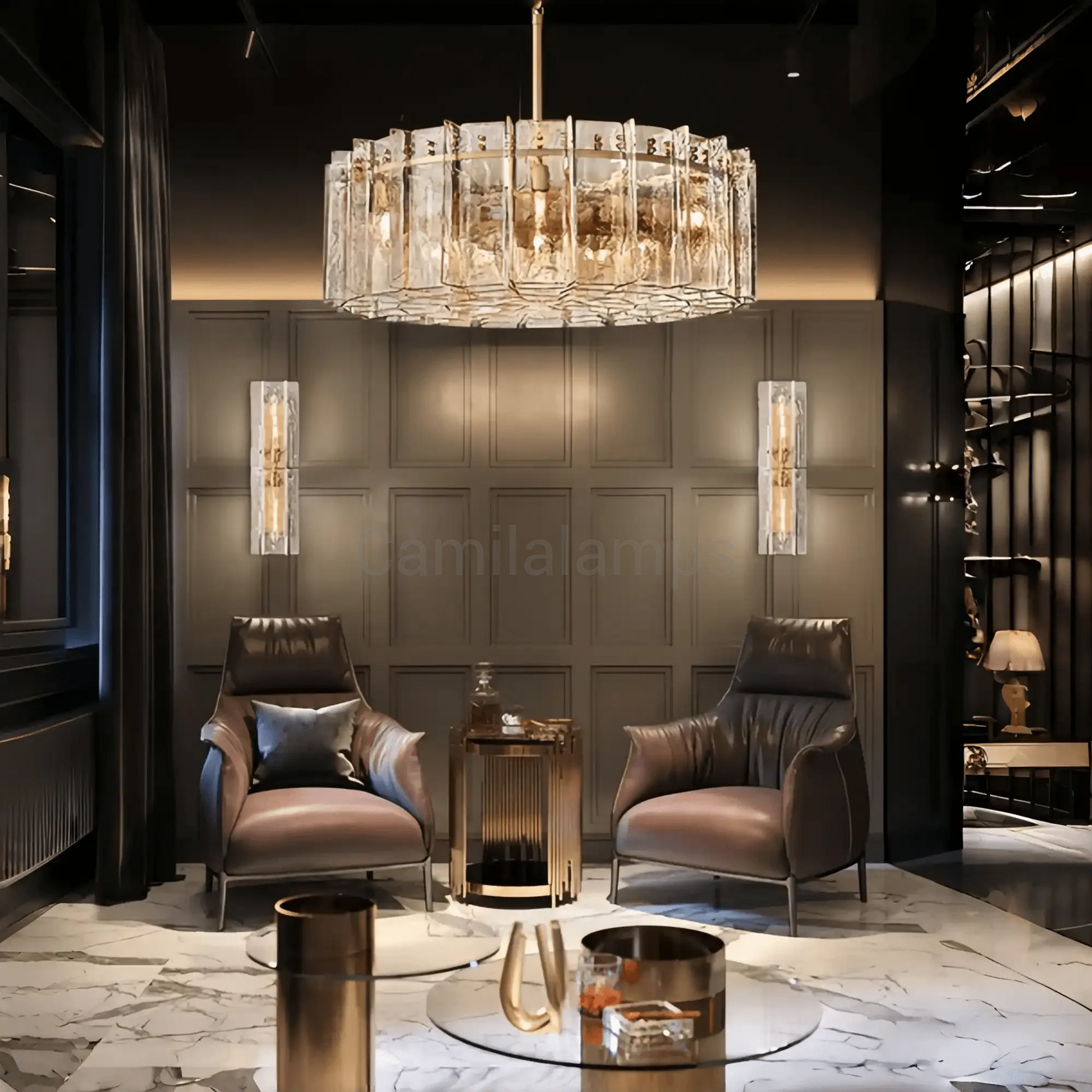 Lattic Smoke Glass Round Chandelier 36'' 48'' - Camilalamps - CA-Lattic-Round-7