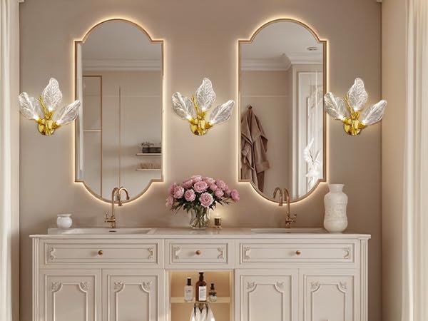 LED Wall Sconces, Modern Gold Wall Lighting, Leaf Crystal Wall Lights w/Dim, Sconces Wall Lighting for Living Room Vanity Wall Mount Lamps Fixtures for Bathroom Hallway, Living Room, Stairs - Camilalamps - B0DPWS1BNP