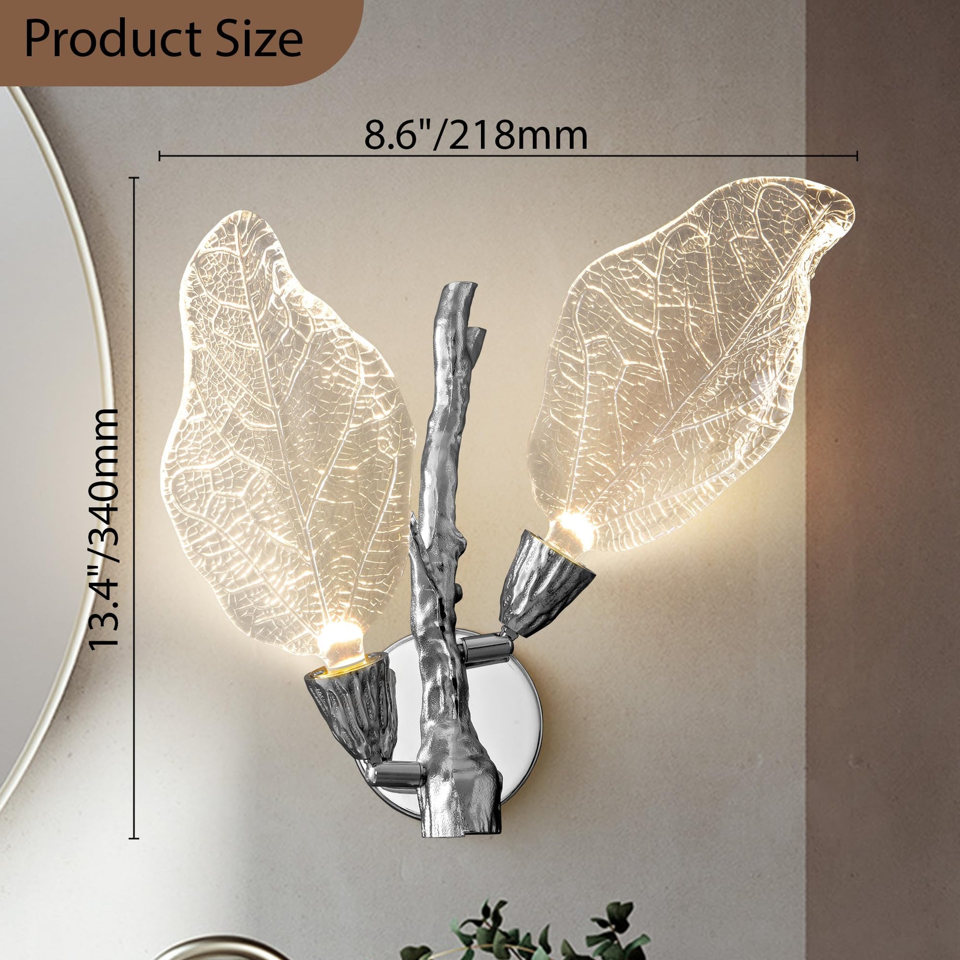LED Wall Sconces, Modern Gold Wall Lighting, Leaf Crystal Wall Lights w/Dim, Sconces Wall Lighting for Living Room Vanity Wall Mount Lamps Fixtures for Bathroom Hallway, Living Room, Stairs - Camilalamps - B0DPWS1BNP
