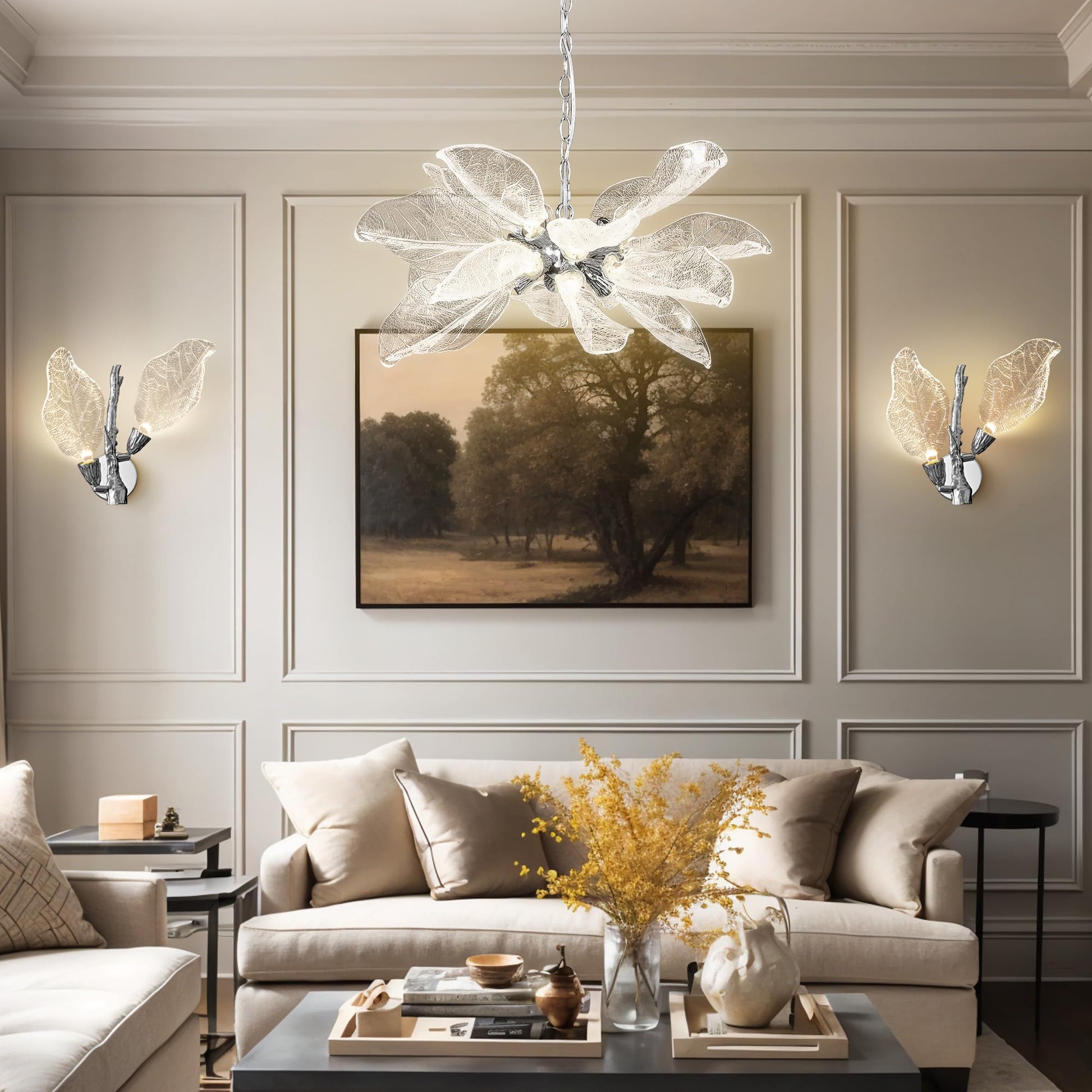 LED Wall Sconces, Modern Gold Wall Lighting, Leaf Crystal Wall Lights w/Dim, Sconces Wall Lighting for Living Room Vanity Wall Mount Lamps Fixtures for Bathroom Hallway, Living Room, Stairs - Camilalamps - B0DPWS1BNP