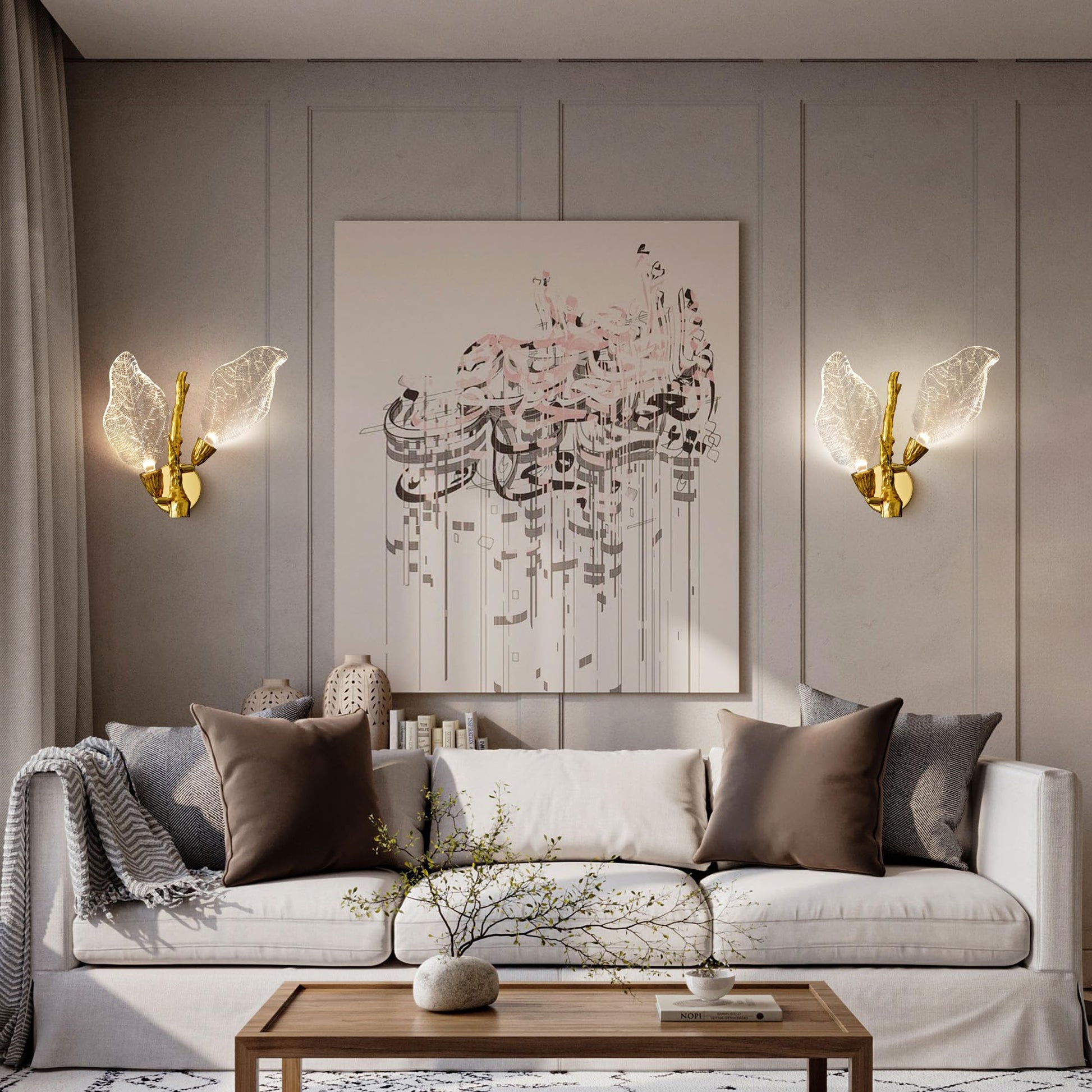 LED Wall Sconces, Modern Gold Wall Lighting, Leaf Crystal Wall Lights w/Dim, Sconces Wall Lighting for Living Room Vanity Wall Mount Lamps Fixtures for Bathroom Hallway, Living Room, Stairs - Camilalamps - B0DPWS1BNP