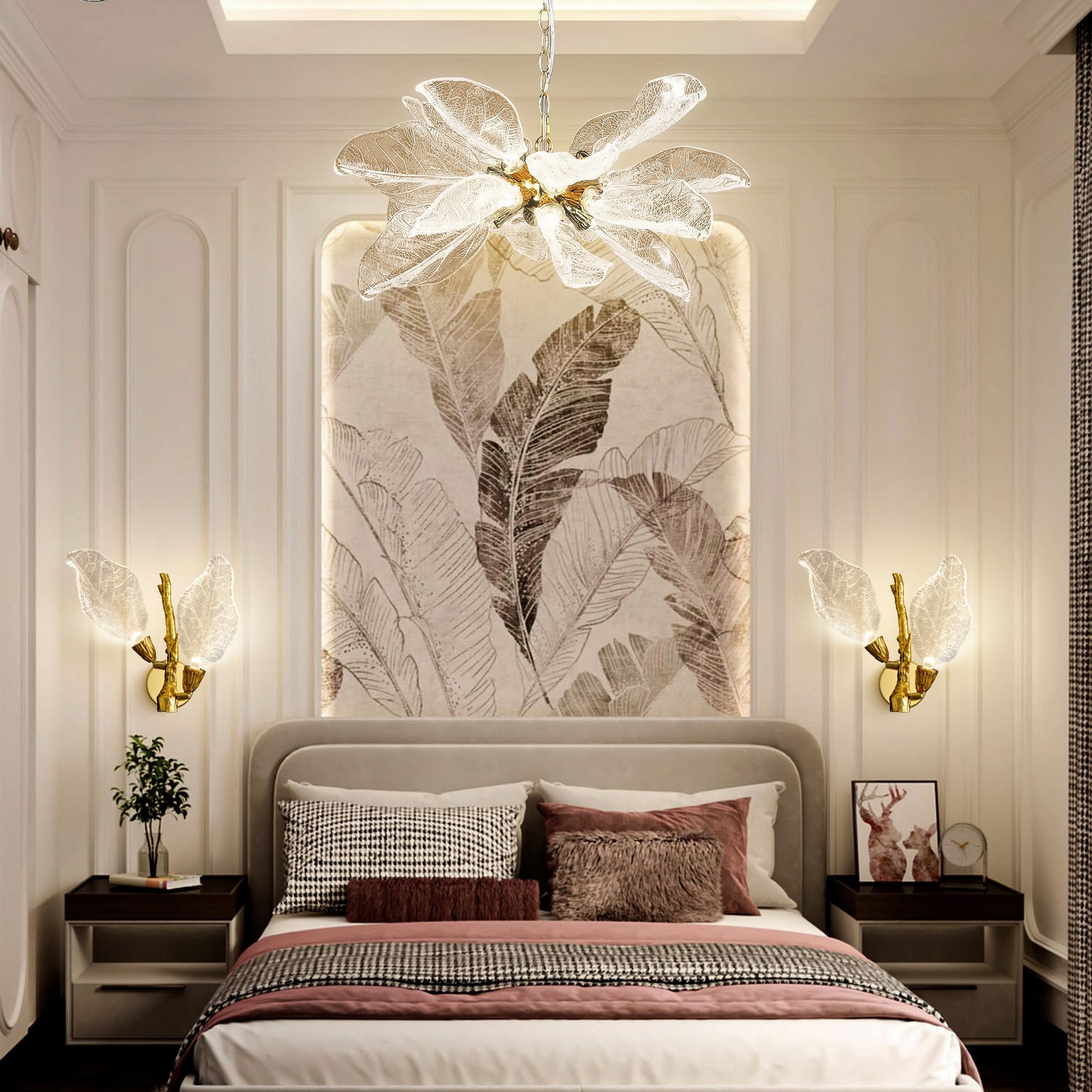 LED Wall Sconces, Modern Gold Wall Lighting, Leaf Crystal Wall Lights w/Dim, Sconces Wall Lighting for Living Room Vanity Wall Mount Lamps Fixtures for Bathroom Hallway, Living Room, Stairs - Camilalamps - B0DPWS1BNP