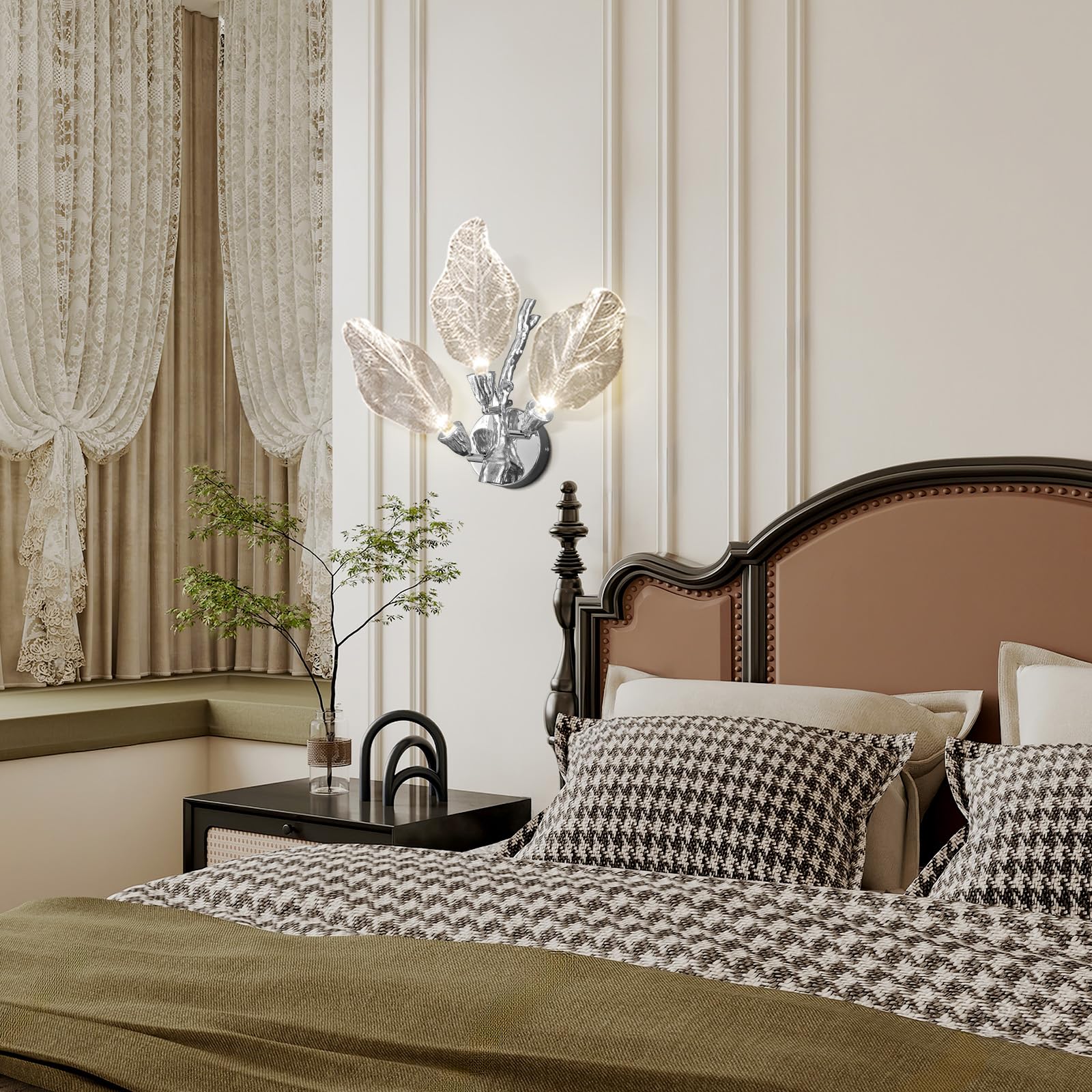 LED Wall Sconces, Modern Gold Wall Lighting, Leaf Crystal Wall Lights w/Dim, Sconces Wall Lighting for Living Room Vanity Wall Mount Lamps Fixtures for Bathroom Hallway, Living Room, Stairs - Camilalamps - B0DPWS1BNP