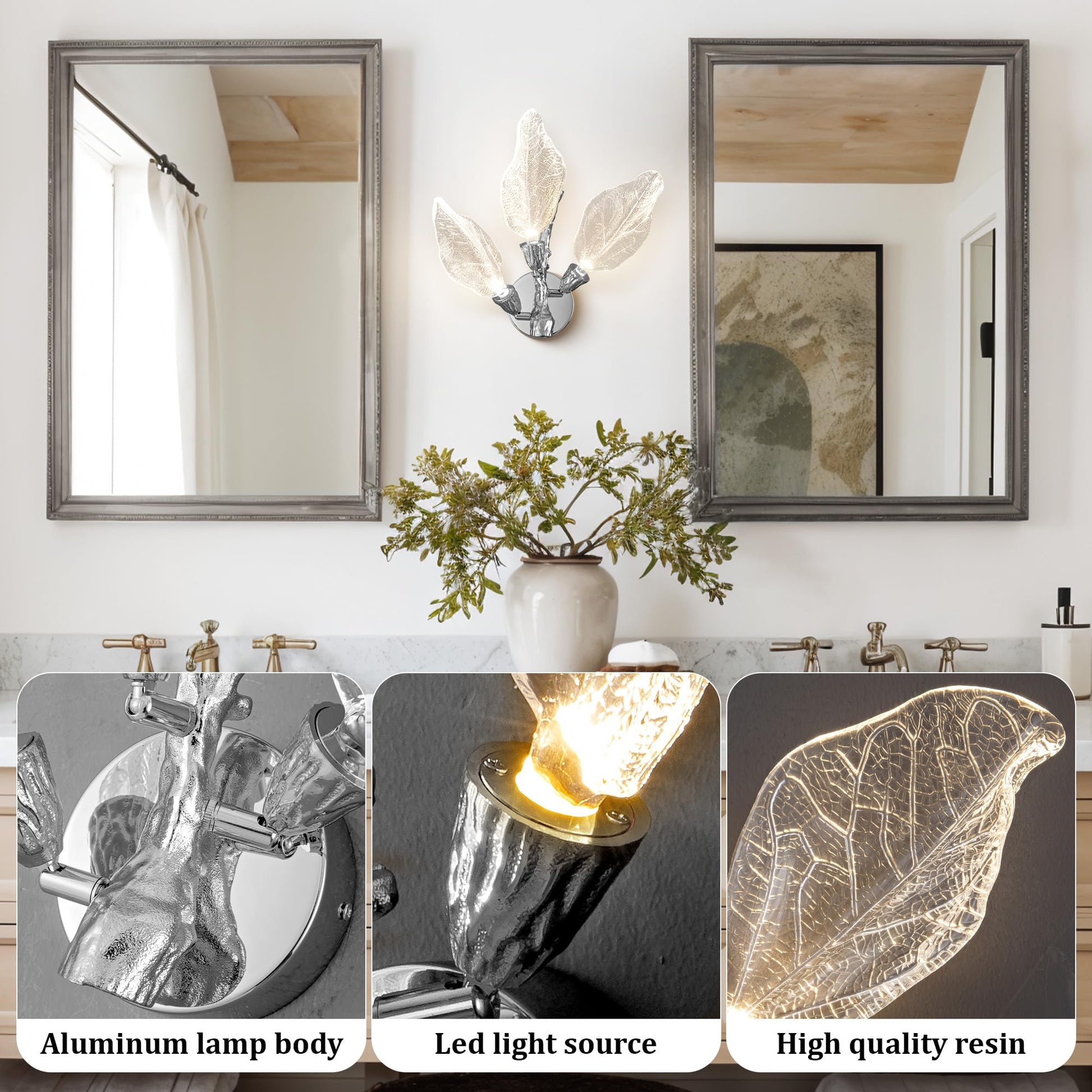 LED Wall Sconces, Modern Gold Wall Lighting, Leaf Crystal Wall Lights w/Dim, Sconces Wall Lighting for Living Room Vanity Wall Mount Lamps Fixtures for Bathroom Hallway, Living Room, Stairs - Camilalamps - B0DPWS1BNP
