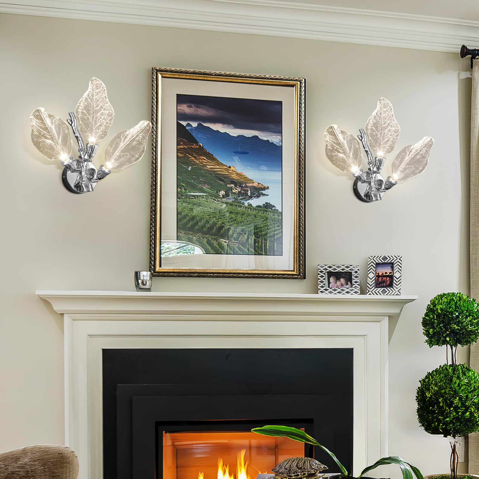 LED Wall Sconces, Modern Gold Wall Lighting, Leaf Crystal Wall Lights w/Dim, Sconces Wall Lighting for Living Room Vanity Wall Mount Lamps Fixtures for Bathroom Hallway, Living Room, Stairs - Camilalamps - B0DPWS1BNP