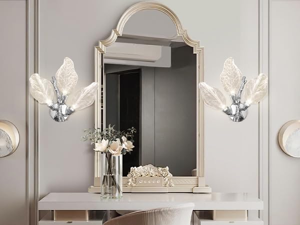 LED Wall Sconces, Modern Gold Wall Lighting, Leaf Crystal Wall Lights w/Dim, Sconces Wall Lighting for Living Room Vanity Wall Mount Lamps Fixtures for Bathroom Hallway, Living Room, Stairs - Camilalamps - B0DPWS1BNP