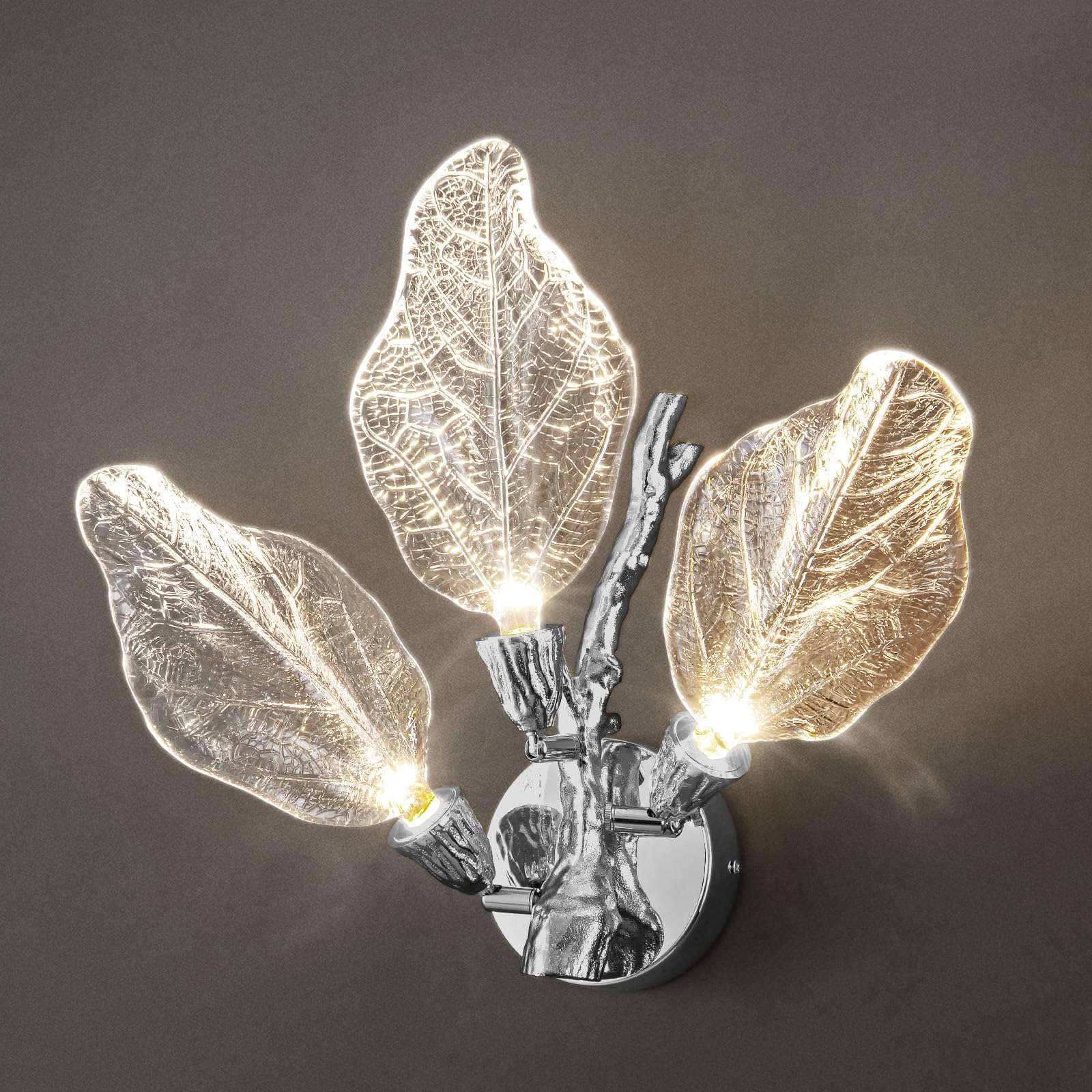 LED Wall Sconces, Modern Gold Wall Lighting, Leaf Crystal Wall Lights w/Dim, Sconces Wall Lighting for Living Room Vanity Wall Mount Lamps Fixtures for Bathroom Hallway, Living Room, Stairs - Camilalamps - B0DPWRM9SS