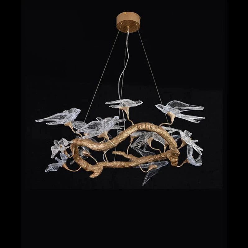 Lucky Bird Glass Branch Round Chandelier For Dining Room - Camilalamps - Bela - 2023BC009