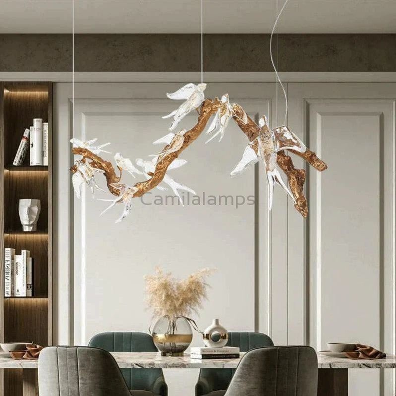 Lucky Bird Glass Branch Round Chandelier For Dining Room - Camilalamps - Bela-12023BC010