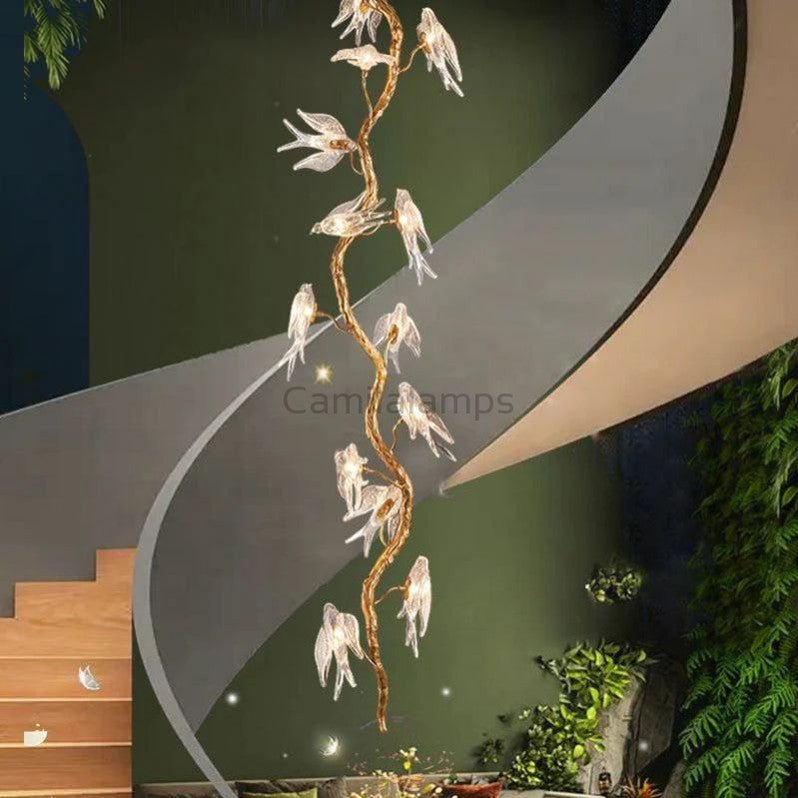 Lucky Bird Glass Tree Branch Chandelier For Staircase - Camilalamps - Bela - 2023BC005