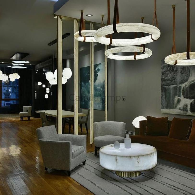 Margot Oslo Pendant Alabaster Chandelier With Leather - Camilalamps - CAM1490 - 1