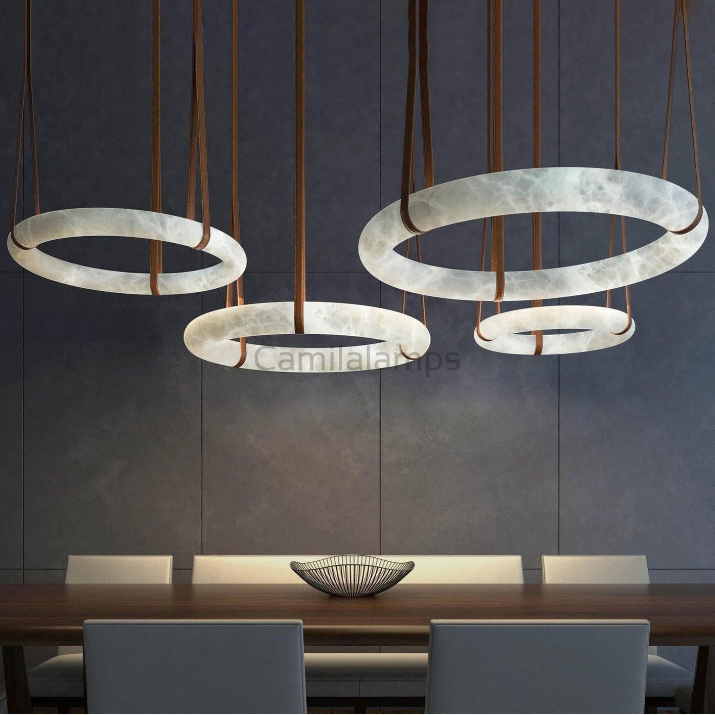 Margot Oslo Pendant Alabaster Chandelier With Leather - Camilalamps - CAM1490 - 2