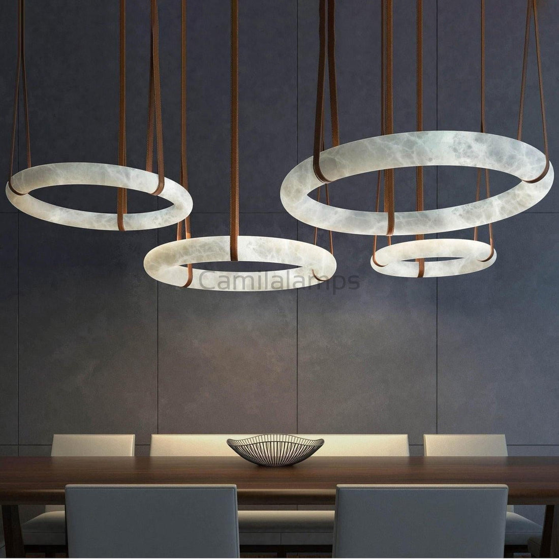 Margot Oslo Pendant Alabaster Chandelier With Leather - Camilalamps - CAM1490 - 2