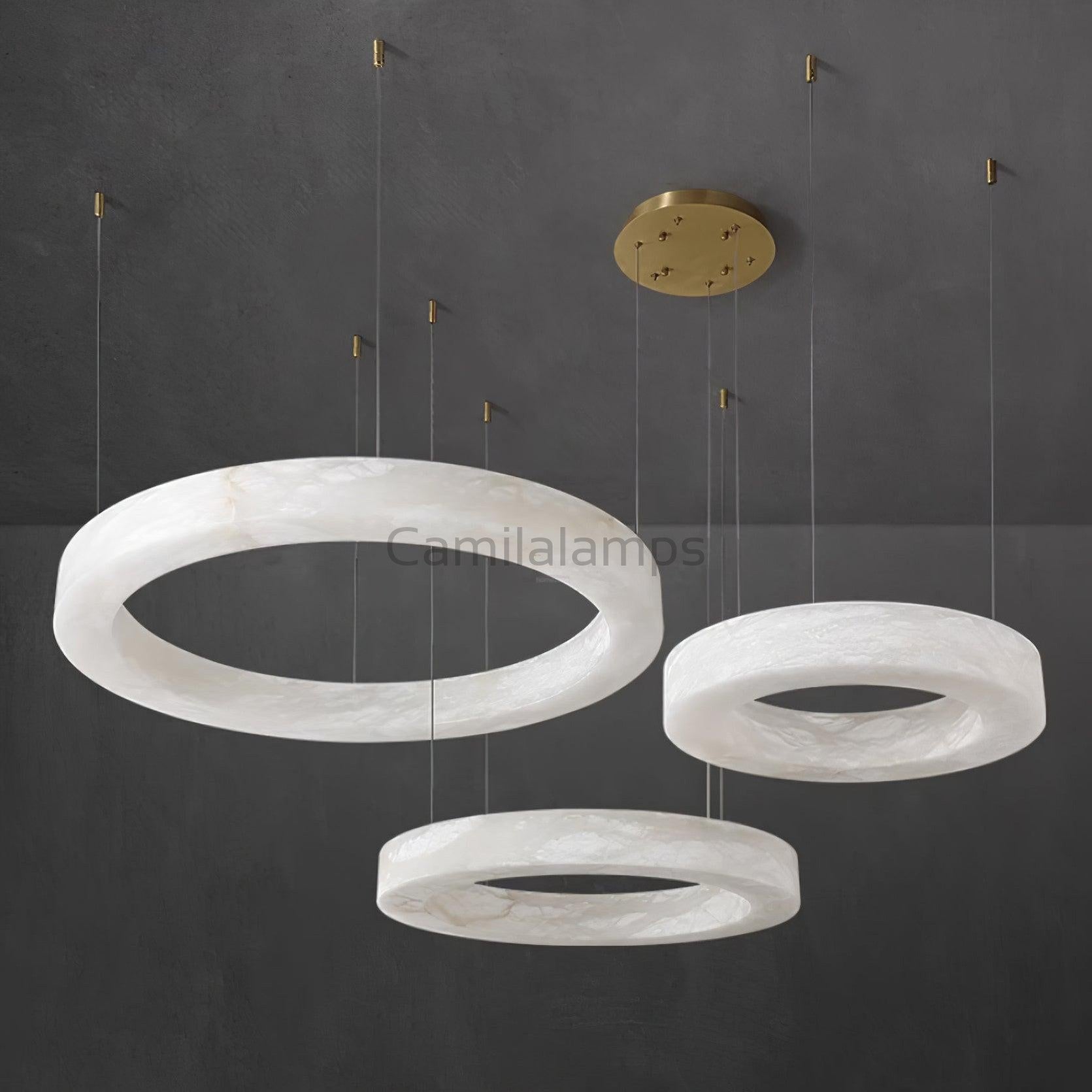Marika Alabaster Ring Chandelier - Camilalamps - Marik - 1662 - 3 Rin - Brass - Warm - 11