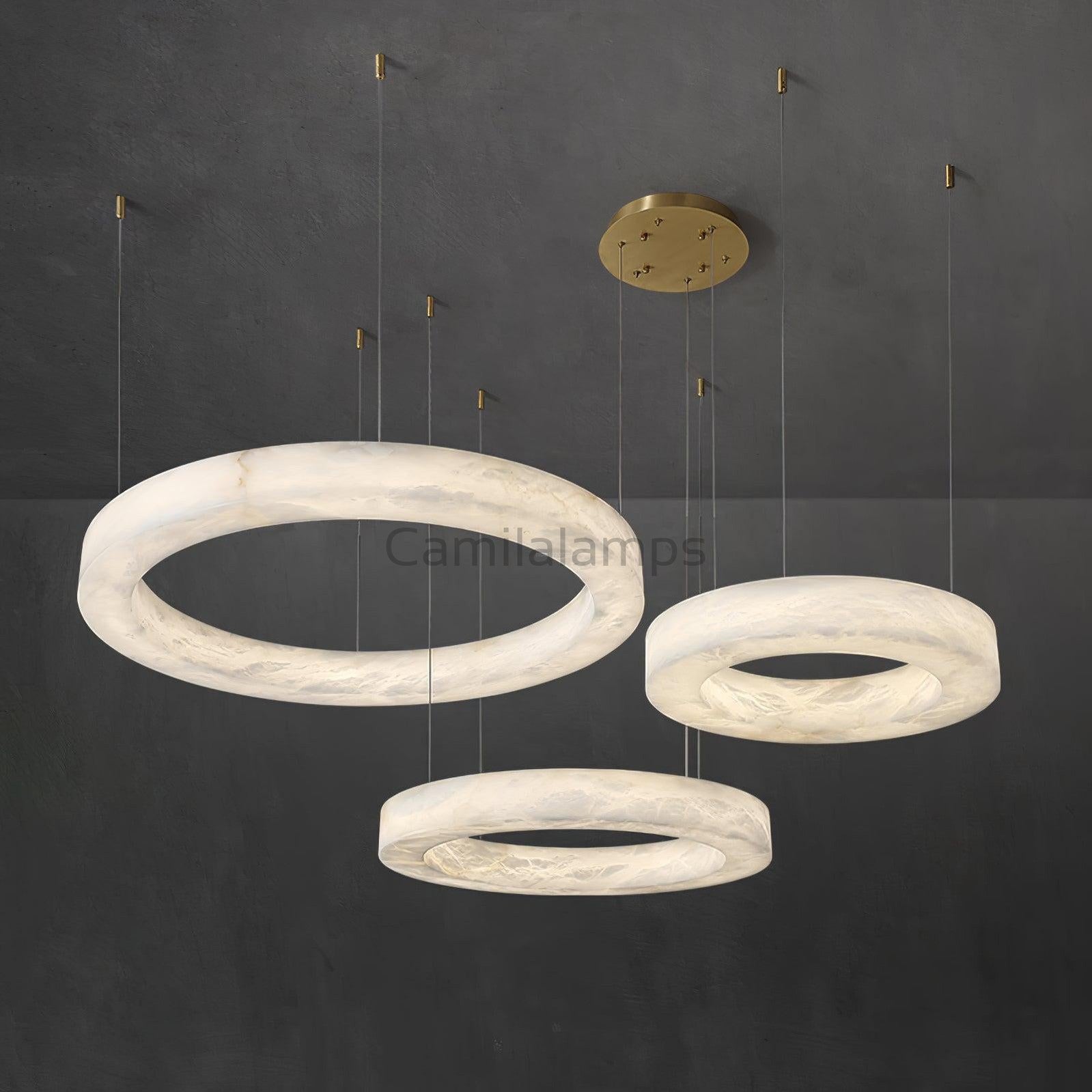 Marika Alabaster Ring Chandelier - Camilalamps - Marik - 1662 - 3 Rin - Brass - Warm - 11