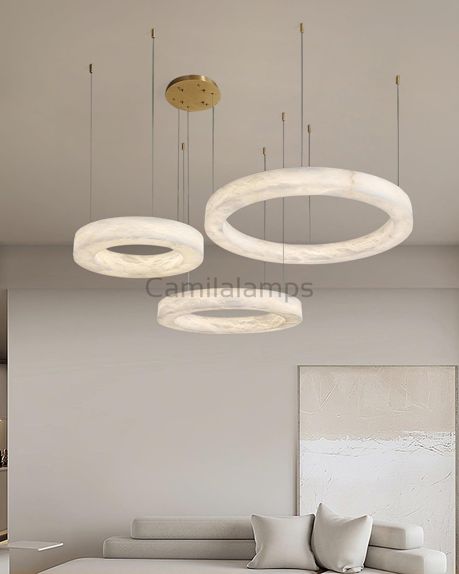 Marika Alabaster Ring Chandelier - Camilalamps - Marik - 1662 - 3 Rin - Brass - Warm - 11