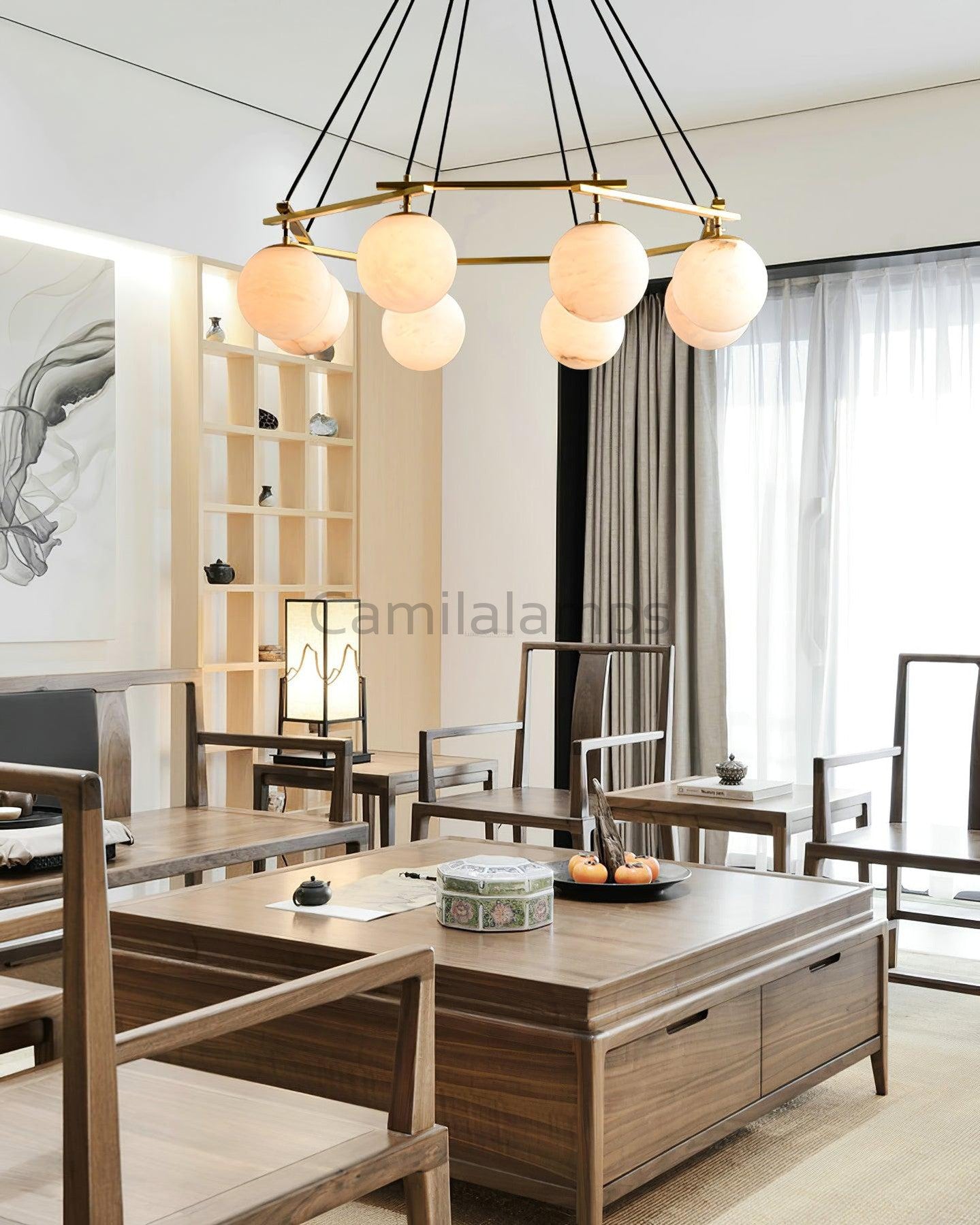 Miira Alabaster Chandelier with 3/6/8 heads - Camilalamps - Miira - 1606 - 3 hea - Brass - 1