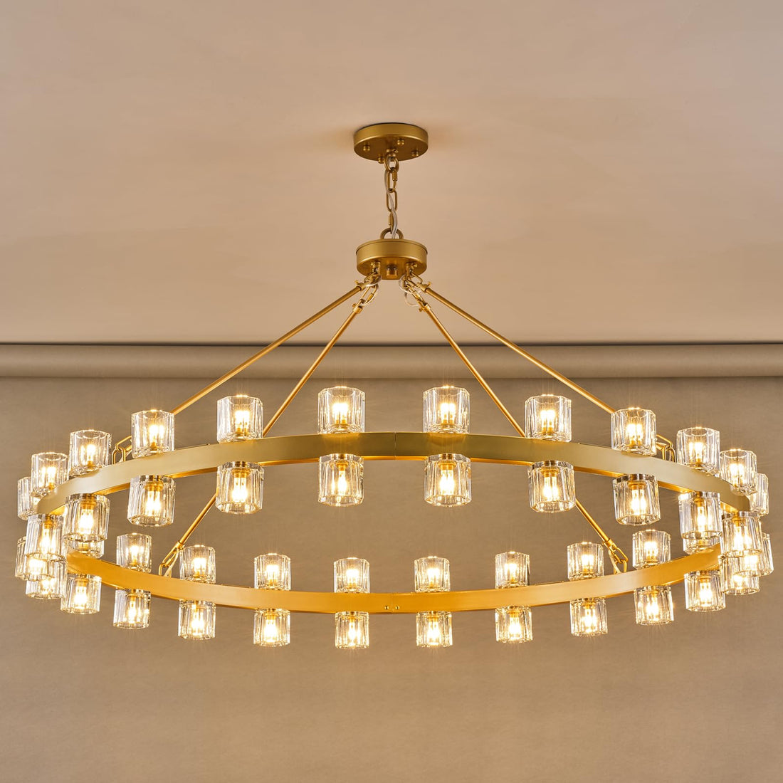 Modern 36" Gold Round Chandelier Light Fixture, K9 Crystal Chandeliers for Dining Room, Living Room, Dining Room Chandeliers Over Table, Chandelier for Bedroom, Foyer, Includes 36XG4 Bulbs - Camilalamps - B0D91R3LNB