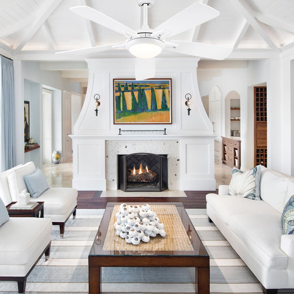 Modern Ceiling Fans with Lights 6 Speeds Reversible Dual Finish Wooden Blades 52" - Camilalamps - CA - CFWL - 016