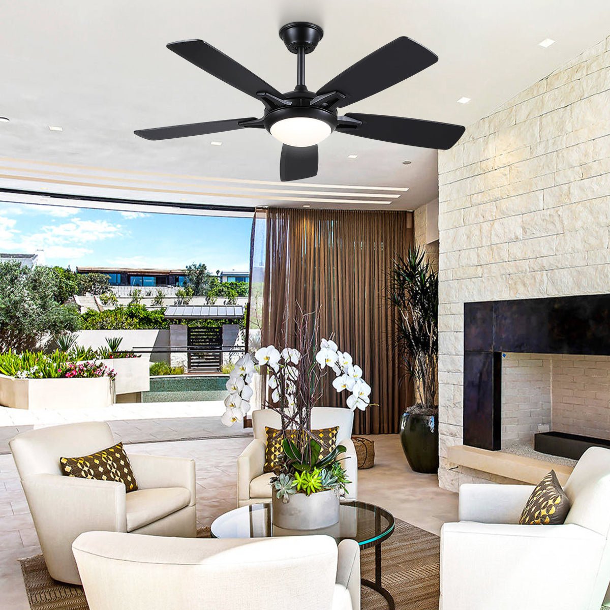 Modern Ceiling Fans with Lights 6 Speeds Reversible Dual Finish Wooden Blades 52" - Camilalamps - CA - CFWL - 014