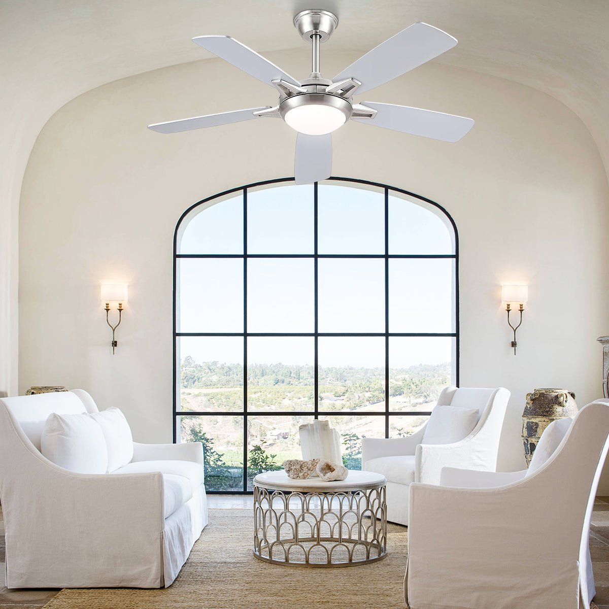 Modern Ceiling Fans with Lights 6 Speeds Reversible Dual Finish Wooden Blades 52" - Camilalamps - CA - CFWL - 016