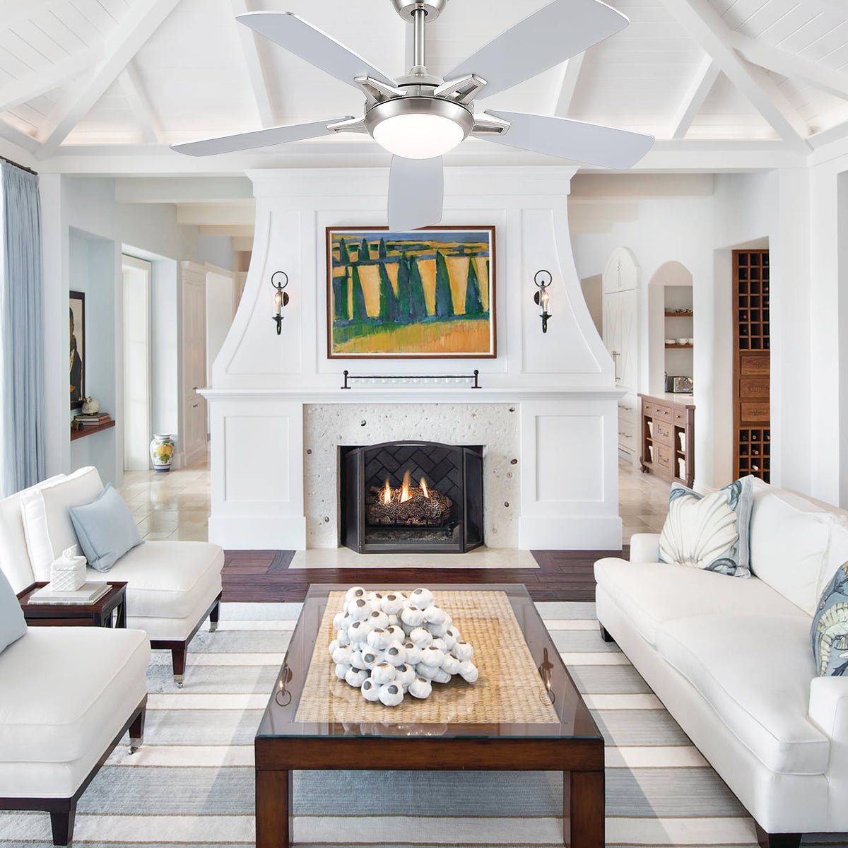 Modern Ceiling Fans with Lights 6 Speeds Reversible Dual Finish Wooden Blades 52" - Camilalamps - CA - CFWL - 016