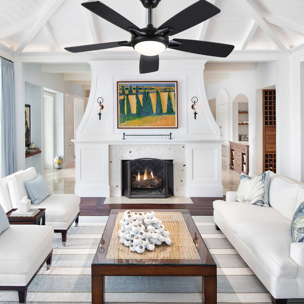 Modern Ceiling Fans with Lights 6 Speeds Reversible Dual Finish Wooden Blades 52" - Camilalamps - CA - CFWL - 016