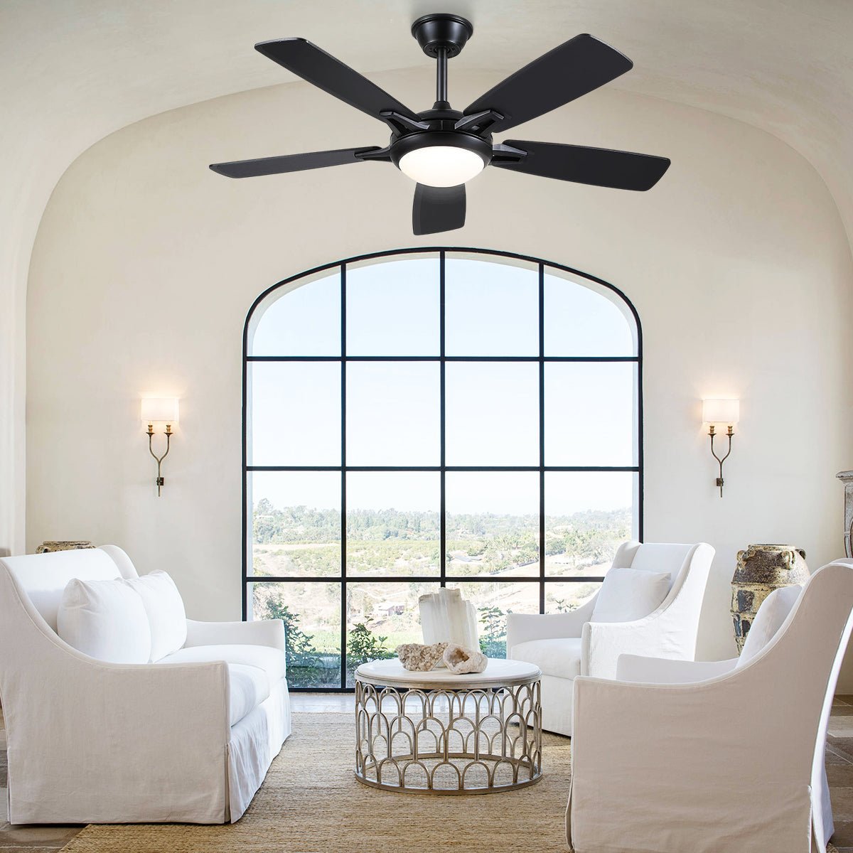 Modern Ceiling Fans with Lights 6 Speeds Reversible Dual Finish Wooden Blades 52" - Camilalamps - CA - CFWL - 016