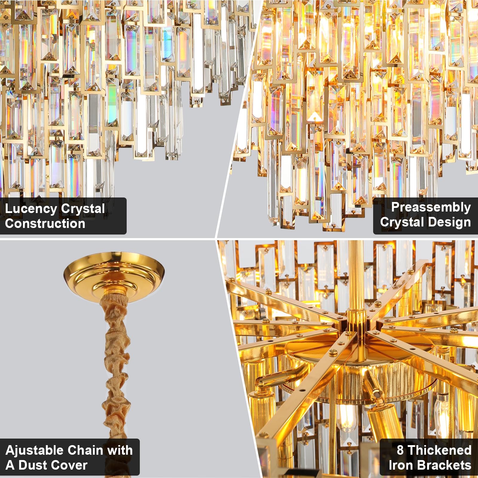 Modern Crystal Chandelier, 3 - Tier Black Chandelier for Entryway Luxury Chandelier Lighting Ceiling Pendant Light Fixture for Dining Rooms Kids Bedroom Hall Foyer Stairway Round 24.4" - Camilalamps - B0DN9L7XWJ